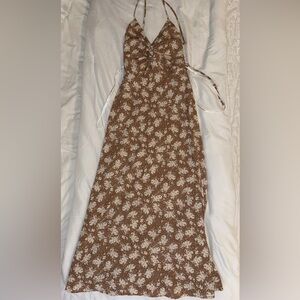 Lulu's Brown and Cream Floral Print Dress